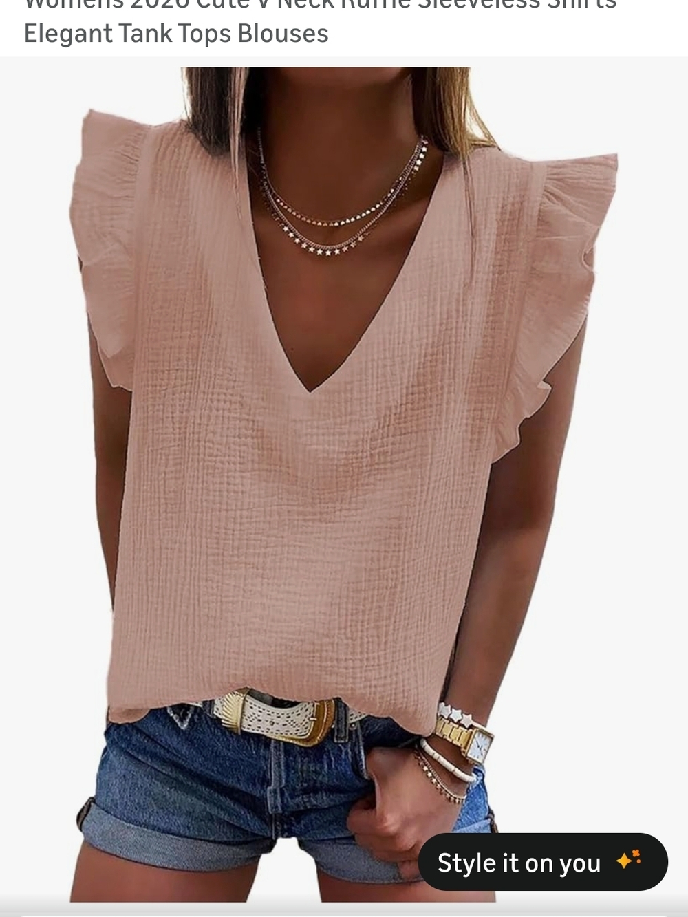 Pink Textured V-Neck Ruffle Sleeve Tank - Picture 4 of 4
